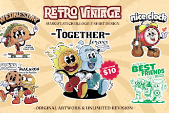 draw classic vintage retro cartoon mascot illustration for your t shirt design
