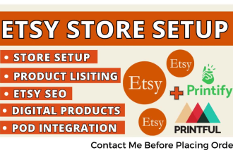 setup etsy print on demand, etsy digital store with SEO product listing