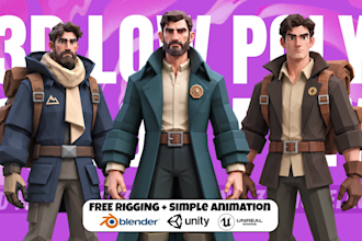 do 3d low poly character modeling, rigging and animation