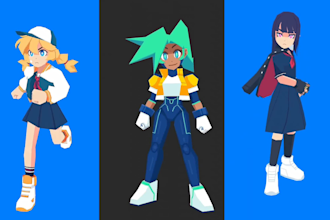 3d low poly character animation in retro dax 3ds anime ps1 psx n64 y2k style