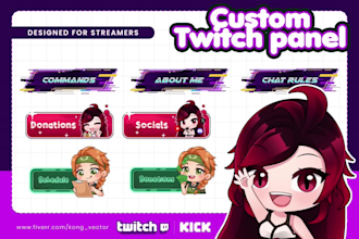 custom kong vector twitch panels buttons and profile pic for your stream