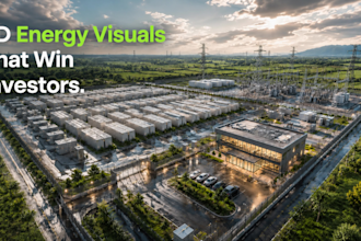 create hyperreal 3d solar battery and bess visualizations