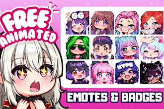 draw cutest emotes, animated, and sub badges for vtuber, twitch, discord, stream