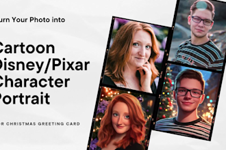turn photo into cartoon disney pixar character portrait for christmas gift card
