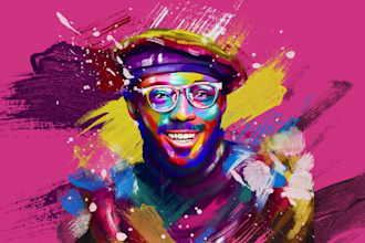 draw colorful digital portrait art painting from photo