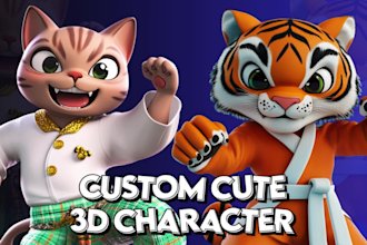 design cute chibi 3d modeling character animal, cartoon character and rendering
