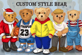 make polo teddy bear cartoon mascot for logo and streetwear tshirt design