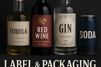 do alcohol, wine, gin, vodka, whisky, brandy, tequila, beer, soda, label design