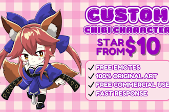 draw cute anime chibi character your oc, fanart, pfp, vtuber or reference