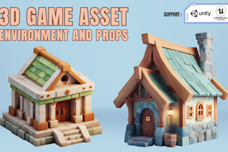 create low poly 3d game assets, buildings, and props for unity and ue