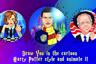 draw you in the cartoon harry potter style and animate it