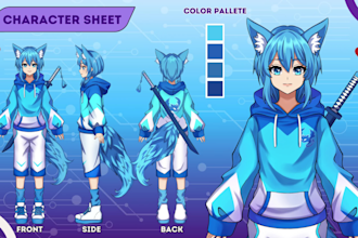 draw anime character sheet and reference sheet or oc for vtuber model