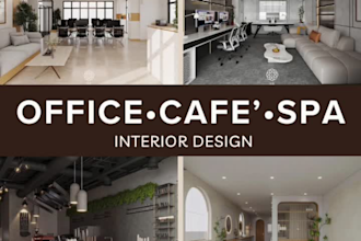 create stunning 3d interior for office, shop, spa or coffee in any style
