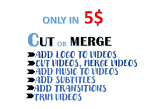 cut, merge video, add music, add logo to video in 5 hours