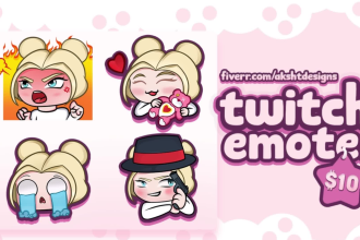 design cute chibi twitch emotes and sub badges