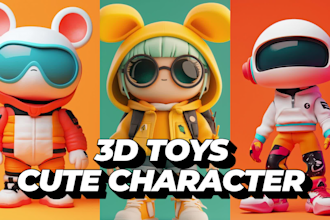 design 3d toys game character, cartoon style modeling for mascot