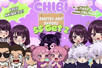 draw twitch emotes, chibi emotes, vtuber emotes and alert badges