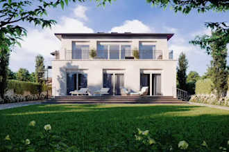 design house exterior, facade and photorealistic 3d rendering