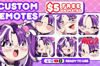 draw emotes, twitch emotes, animated emotes, chibi emotes, vtuber for stream