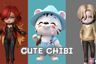 design cute 3d chibi model cartoon character rendering 3d game toy animal mascot