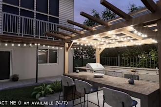 design landscape, backyard, pool, garden, deck, and patio