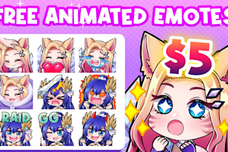 draw cute chibi emotes, animated, badges for your vtuber and twitch