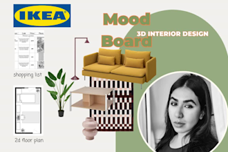interior design with mood board, ikea, shopping list, amazon, budget