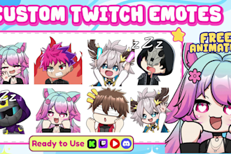 draw emotes, chibi emotes, twitch emotes, animated emotes, vtuber for stream