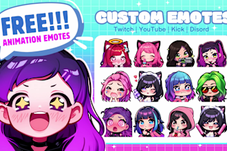 do chibi emotes, animated emotes, badges for vtuber character, twitch, discord