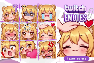 draw custom twitch emotes, chibi emotes, animated emotes