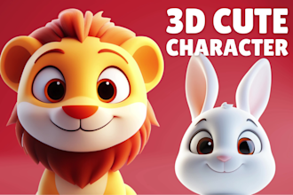 design cute 3d character modeling, animal, mascot, cartoon character, rendering