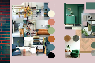 create interior design mood bord, shopping list,2d layout