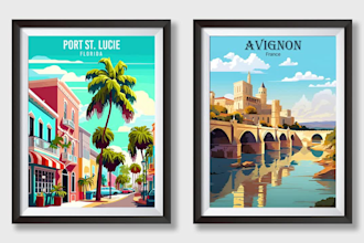 do retro vintage art deco style modern minimalist travel poster design