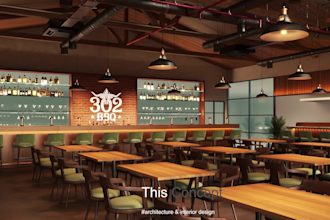 render 3d restaurant, pizza, hamburger, coffee tea, wine bar