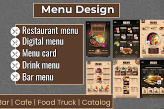design food menu card, restaurant menu, digital menu board for food truck, bar