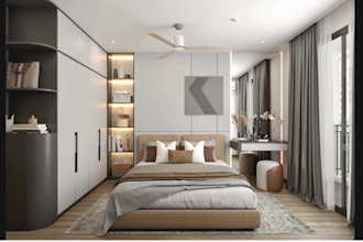 visualize bedroom, kitchen, living, dining, bathroom interior with 3d rendering