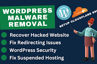 do wordpress malware removal, fix hacked wordpress, setup cloudflare SSL 2 hours