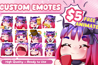 draw twitch emotes, chibi emotes, animated emotes, vtuber for stream