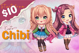 draw cute chibi character, anime chibi, art kawaii for oc, fanart, vtuber