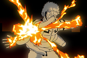 create a professional hand drawn 2d anime fight scene
