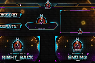 design stream overlay, animated twitch logo, screens, stream graphics and panels