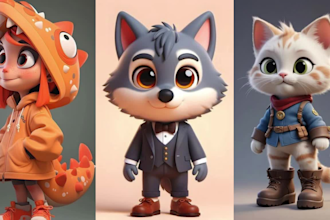 design cute 3d model character, animal, mascot, toys, 3d game in cartoon style