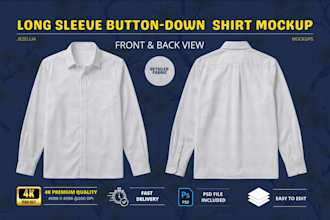 create long sleeve button down hawaiian shirt mockup