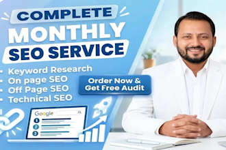 provide monthly complete SEO services with on page and off page for website rank