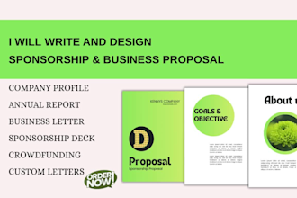 write and design sponsorship proposal, company profile, fundraising bid letter