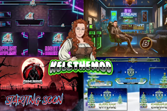 do twitch stream overlay, starting soon screens, gaming intro, yt animated logo