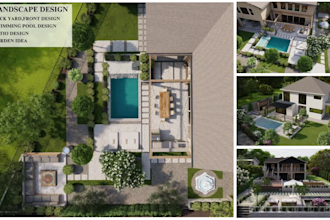 do custom 3d backyard landscape design and front yard garden, patio, pool design