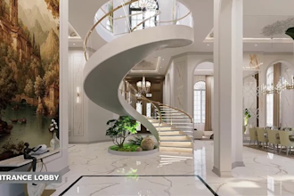 design villa interior and exterior with realistic 3d render