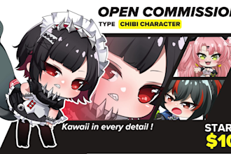 draw cute chibi character kawaii of your oc, vtuber, and avatar in anime style
