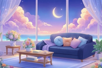 create a cozy animated vtuber room background for twitch, youtube and obs